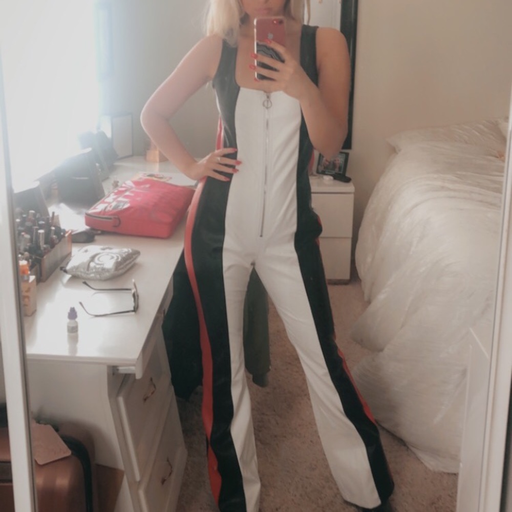 Nasty Gal Racing faux leather jumpsuit